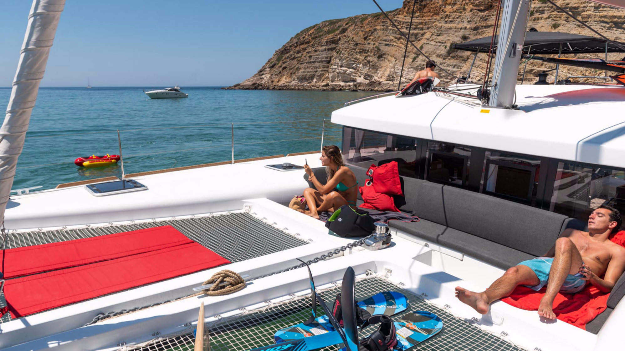 Yacht front couch and nets